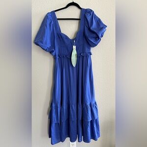 FARM Rio Royal Blue Puff Sleeve Smocked Dress